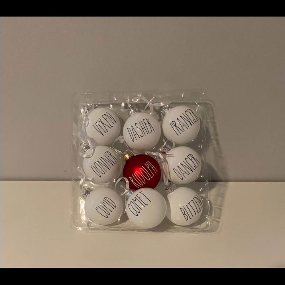 Rae Dunn Lettered Christmas Reindeer Glass Ornament Set